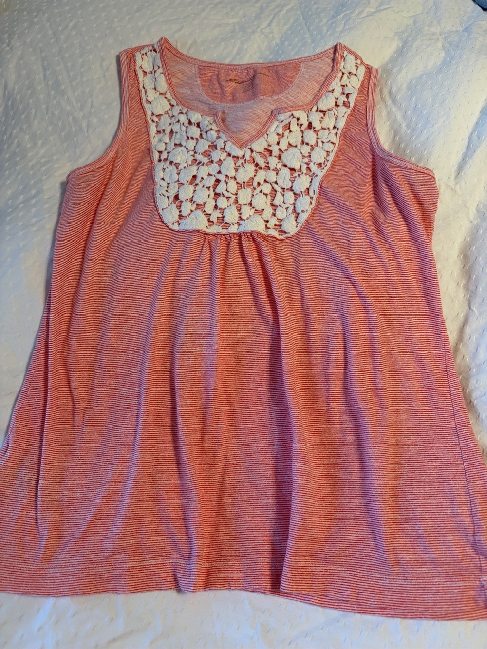 Eddie Bauer Coral-Pink Tank Top with White Crochet Yoke